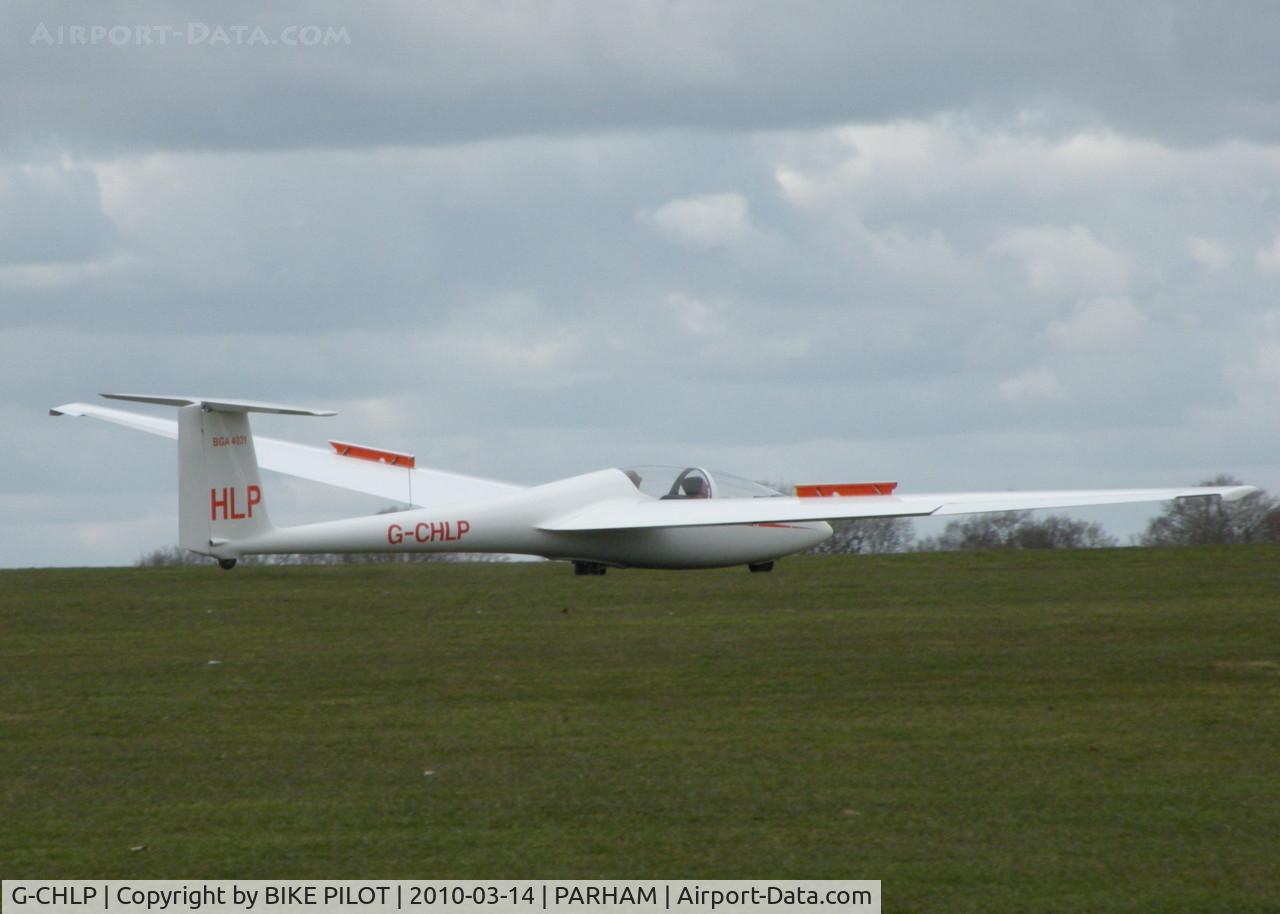 G-CHLP, 1994 Schleicher ASK-21 C/N 21597, AIRBRAKES DEPLOYED COMING TO A STOP. PARHAM