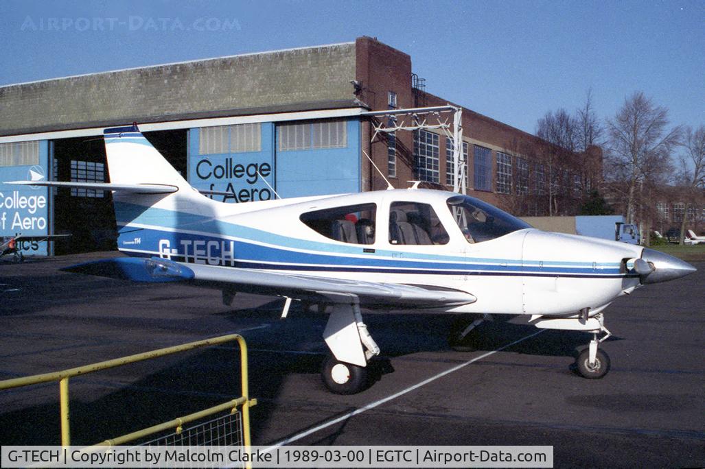 G-TECH, 1976 Rockwell Commander 114 C/N 14074, Rockwell Commander 114 at Cranfield Airport, UK in 1989.