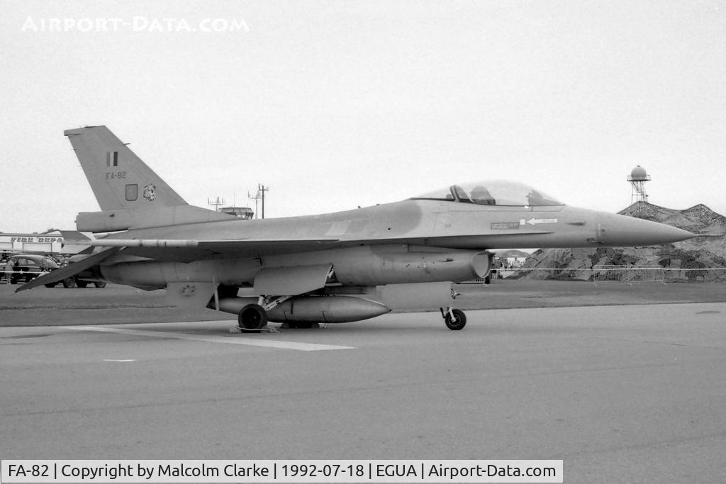 FA-82, SABCA F-16AM Fighting Falcon C/N 6H-82, SABCA F-16A Fighting Falcon. From 31 Smaldeel, Kleine Brogel (10 Wg) and seen at the USAF Open Day, RAF Upper Heyford in 1992.