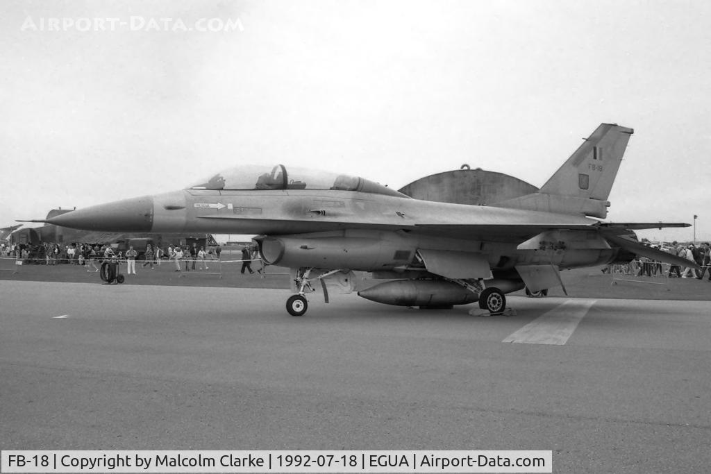 FB-18, General Dynamics F-16BM Fighting Falcon C/N 6J-18, SABCA F-16BM Fighting Falcon at RAF Upper Heyford in 1992.