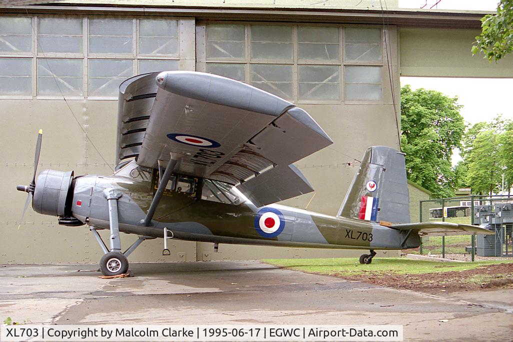 XL703, Scottish Aviation Pioneer CC.1 C/N 143, Scottish Aviation Pioneer CC1. Showing quite clearly the reasons for its phenomenal STOL capabilities. At the Aerospace Museum, RAF Cosford during Cosford 95.