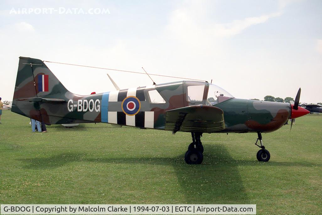 G-BDOG, 1976 Scottish Aviation Bulldog 200 C/N BH200/381, Scottish Aviation Bulldog 200-2100 at the 1994 PFA Rally, Cranfield Airport. A prototype built by British Aerospace in 1976, uniquely with a retractable undercarriage.