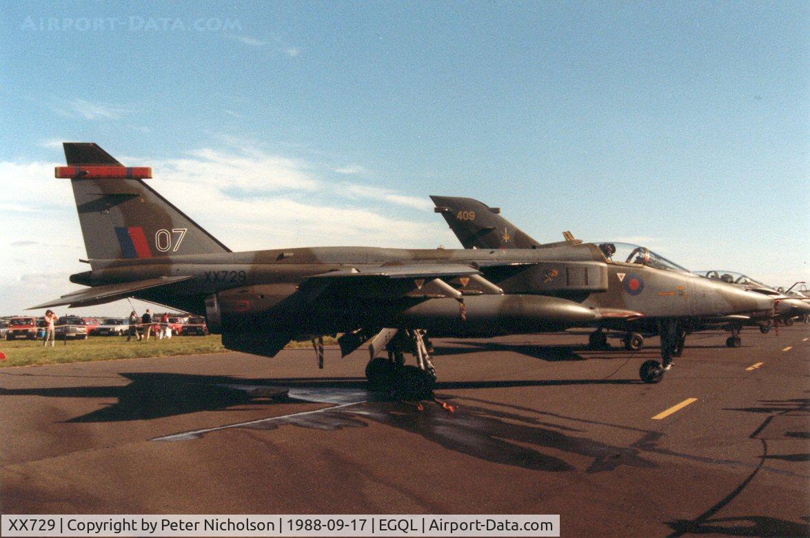 XX729, 1974 Sepecat Jaguar GR.1A C/N S.26, Jaguar GR.1A of 226 Operational Conversion Unit at RAF Lossiemouth on display at the 1988 RAF Leuchars Airshow.