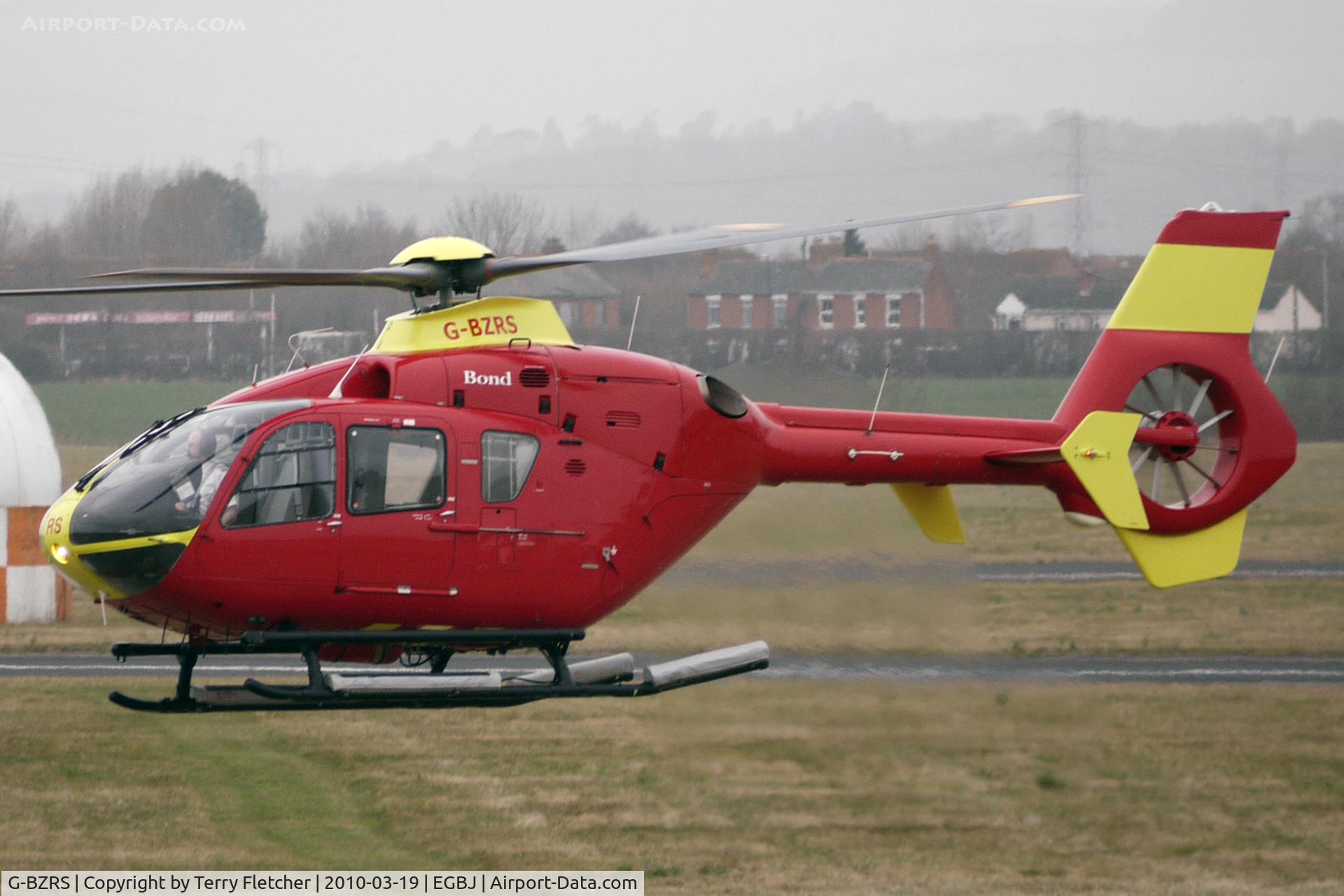 G-BZRS, 2000 Eurocopter EC-135T-2 C/N 0166, EC135T2 will callsign ' Pipeline 04' lands for re-fuelling at Gloucestershire (Staverton) Airport