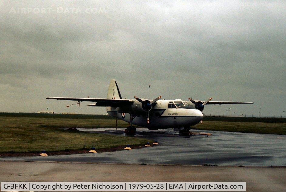 G-BFKK, 1956 Hunting Percival P-66 Pembroke C1 C/N PAC/66/76, Former Pembroke C.1 XF796 parked at East Midlands Airport in May 1979.