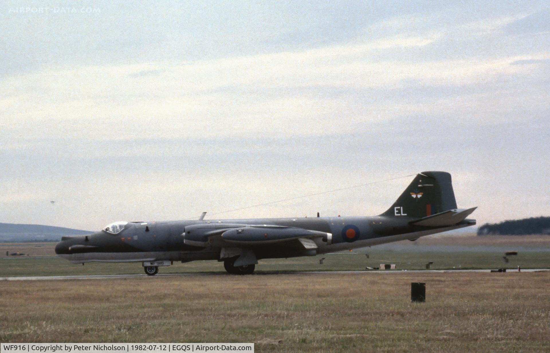 WF916, English Electric Canberra T.17 C/N EEP71103, Canberra T.17 of 360 Squadron taxying to the apron at RAF Lossiemouth in the Summer of 1982.