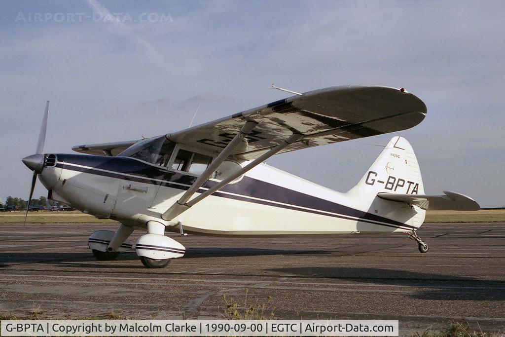 G-BPTA, 1947 Stinson 108-2 Voyager C/N 108-3429, Stinson 108-2 Voyager at Cranfield Airport, UK in 1990.