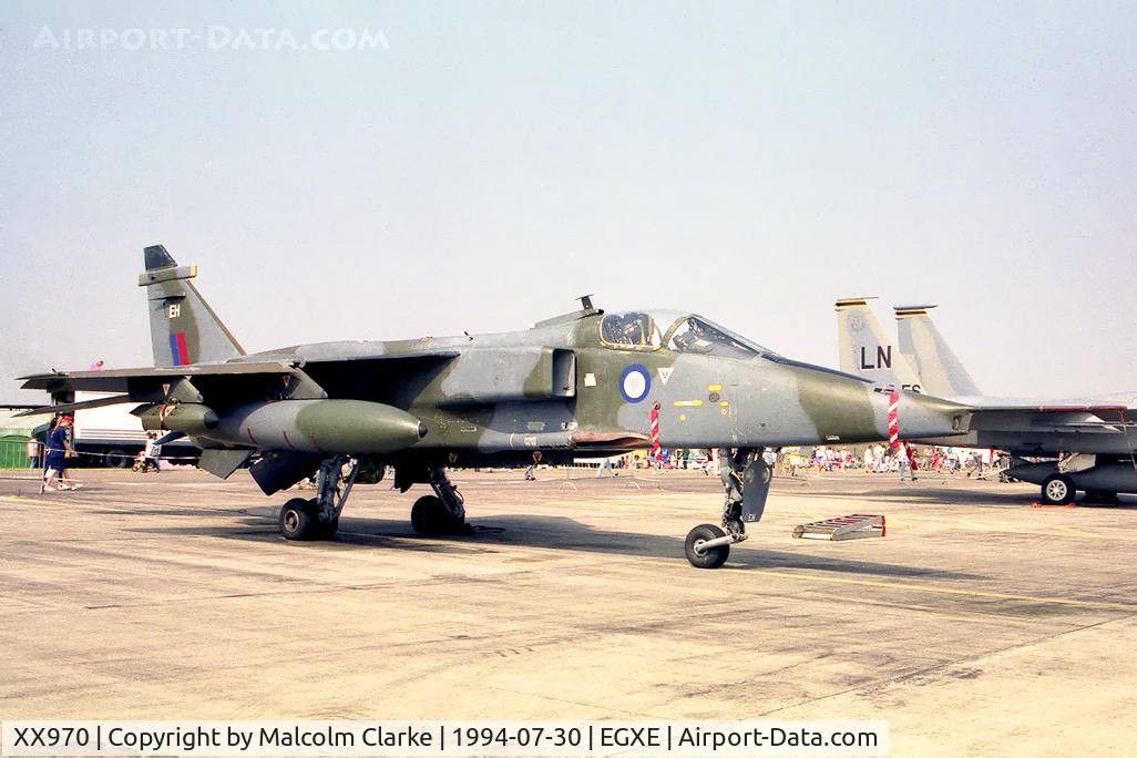 XX970, 1975 Sepecat Jaguar GR.1A C/N S.92, Sepecat Jaguar GR1A. From RAF No 6 Sqn, Coltishall at RAF Leeming's Air Fair 94.
