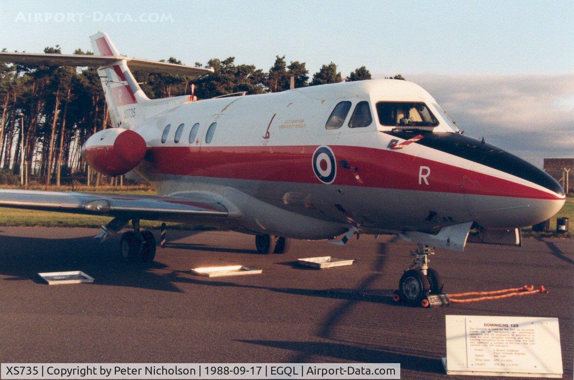 XS735, 1966 Hawker Siddeley HS.125 Dominie T.1 C/N 25071, Dominie T.1 of RAF Finningley's 6 Flying Training School in the static park at the 1988 RAF Leuchars Airshow.