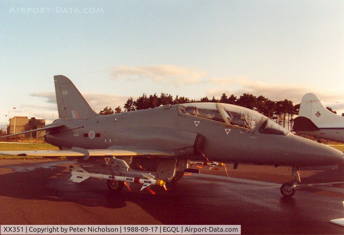 XX351, 1981 Hawker Siddeley Hawk T.1A C/N 201/312175, Hawk T.1A of 234 Squadron at RAF Brawdy on display at the 1988 RAF Leuchars Airshow.