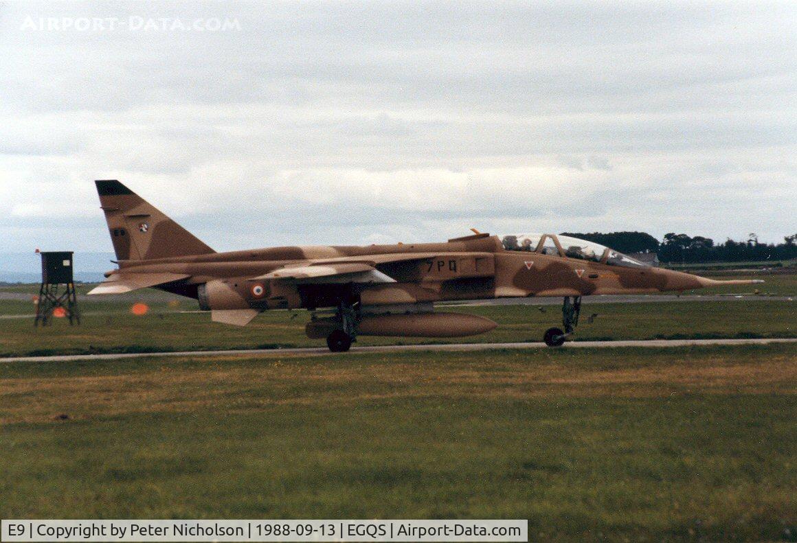 E9, Sepecat Jaguar E C/N E9, French Air Force Jaguar E of EC-7 departing RAF Lossiemouth in September 1988.