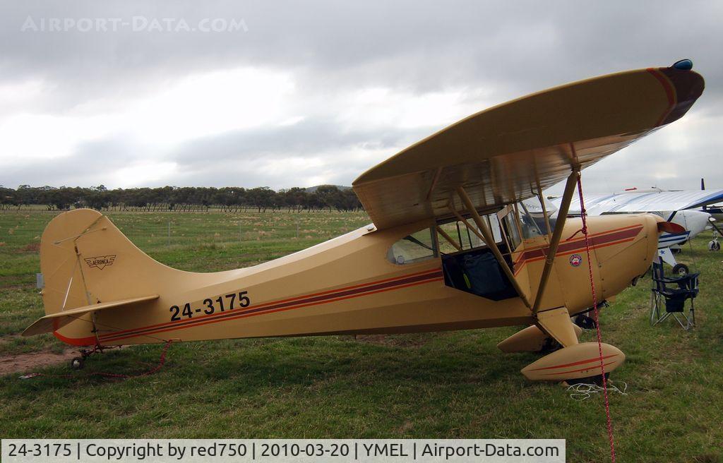 24-3175, Aeronca 11AC Chief C/N 11AC-213, Aeronc 11ac Chief. Taken at Melton, Victoria, airfield, at the airshow commemorating the 100th anniversary of the first controlled powered flight in Australia on 18 March 1910 by Harry Houdini