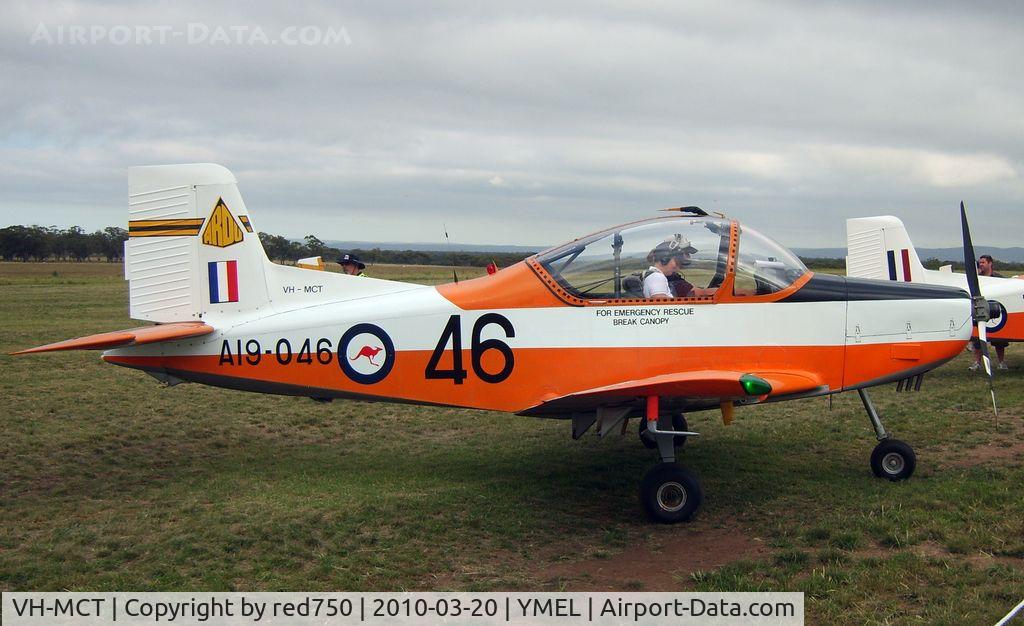 VH-MCT, 1975 New Zealand CT-4A Airtrainer C/N 046, Taken at Melton, Victoria, airfield, at the airshow commemorating the 100th anniversary of the first controlled powered flight in Australia on 18 March 1910 by Harry Houdini