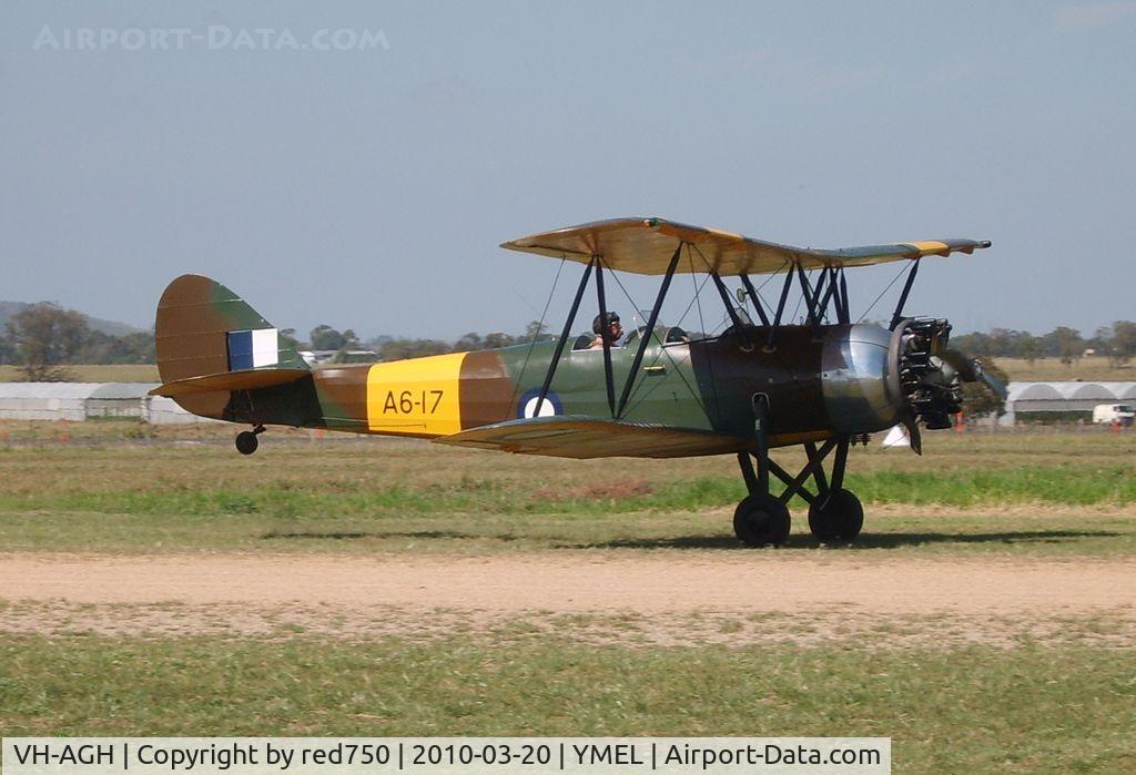 VH-AGH, 1937 Avro 643 Cadet II C/N R3/LT/3135, Taken at Melton, Victoria, airfield, at the airshow commemorating the 100th anniversary of the first controlled powered flight in Australia on 18 March 1910 by Harry Houdini