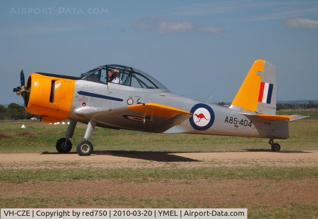 VH-CZE, 1958 Commonwealth CA-25 Winjeel C/N CA25-43, CAC25 Winjeel. Taken at Melton, Victoria, airfield, at the airshow commemorating the 100th anniversary of the first controlled powered flight in Australia on 18 March 1910 by Harry Houdini