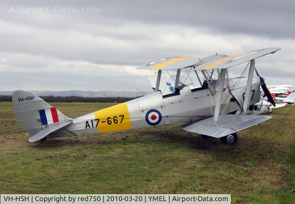 VH-HSH, 1942 De Havilland Australia DH-82A Tiger Moth C/N DHA817, Taken at Melton, Victoria, airfield, at the airshow commemorating the 100th anniversary of the first controlled powered flight in Australia on 18 March 1910 by Harry Houdini