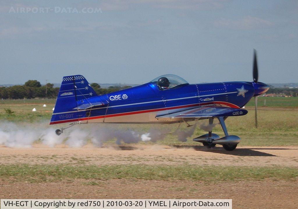 VH-EGT, 2005 Rihn DR-107 One Design C/N 001, DR107 One Design aerobatic aircraft. Taken at Melton, Victoria, airfield, at the airshow commemorating the 100th anniversary of the first controlled powered flight in Australia on 18 March 1910 by Harry Houdini