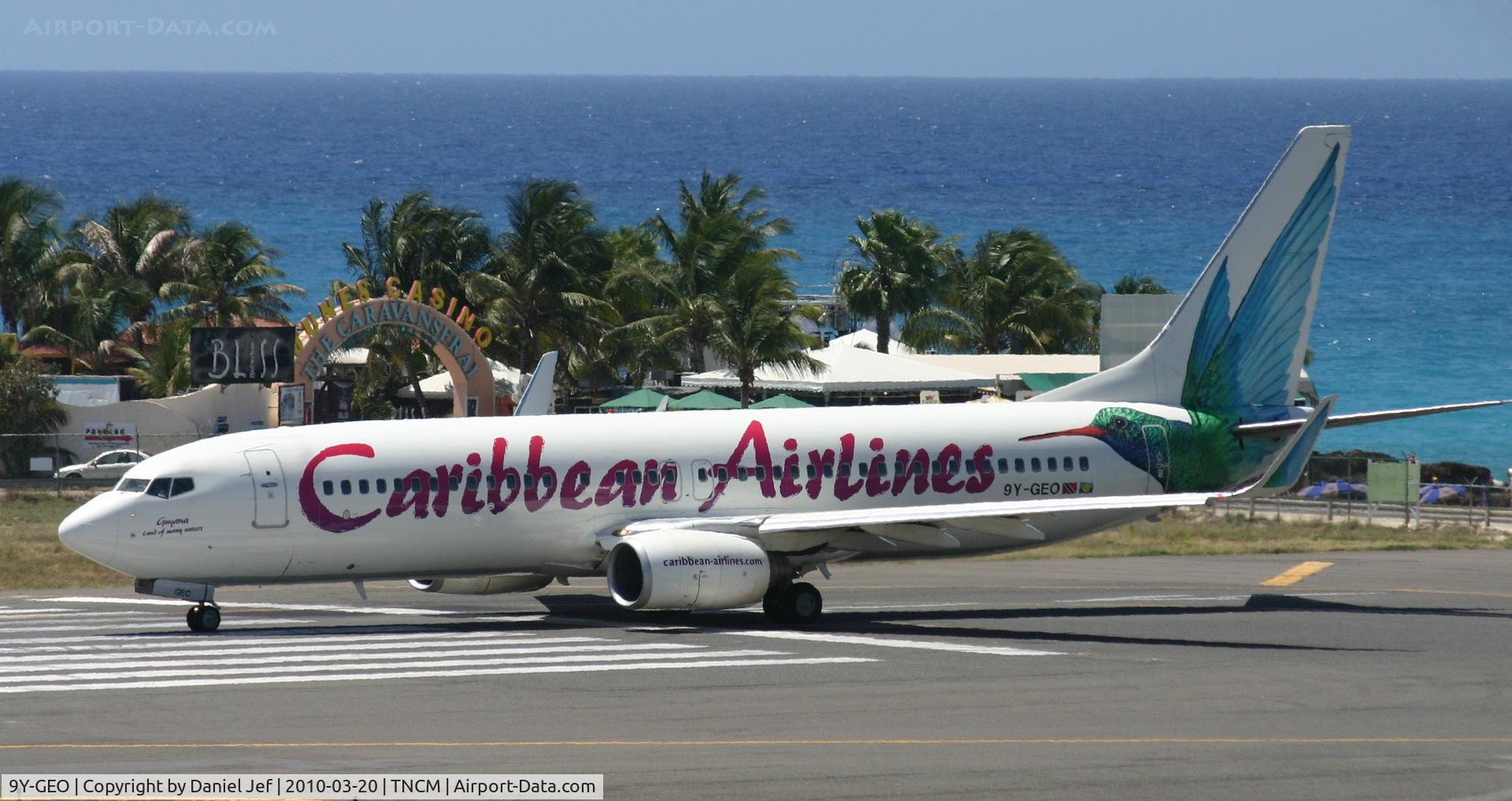 9Y-GEO, 1999 Boeing 737-8Q8 C/N 28225, Caribbean airlines at the tresh hold runway 10 TNCM