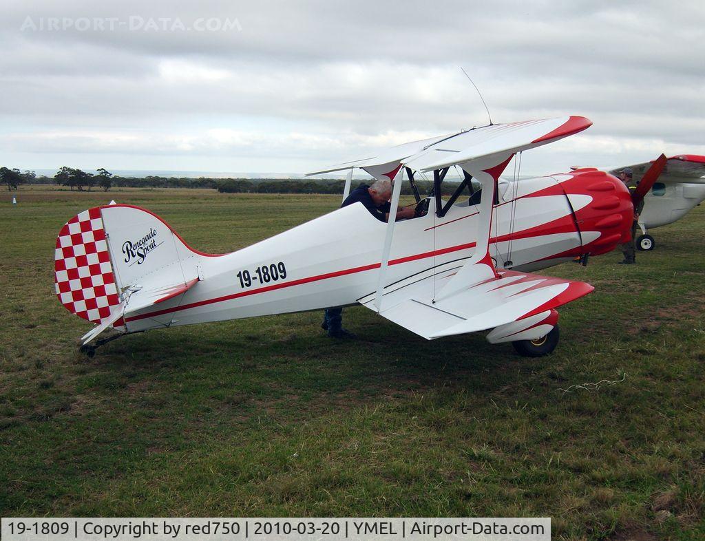 19-1809, Murphy Renegade Spirit C/N 538, Murphy Renegade Spirit. Taken at Melton, Victoria, airfield, at the airshow commemorating the 100th anniversary of the first controlled powered flight in Australia on 18 March 1910 by Harry Houdini