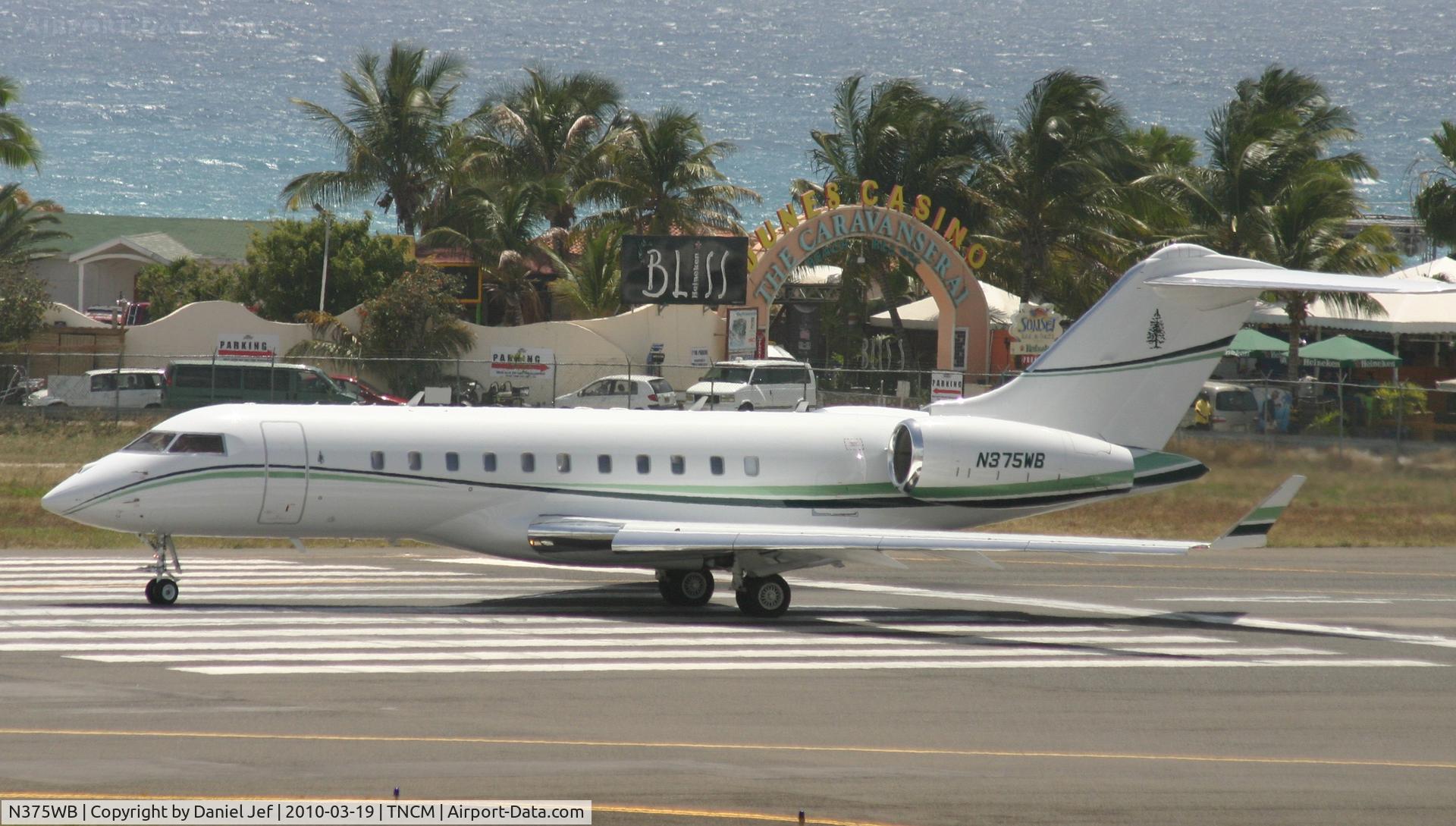 N375WB, 2008 Bombardier BD-700-1A11 Global 5000 C/N 9288, N375WB at the lines to depart TNCM runway 10