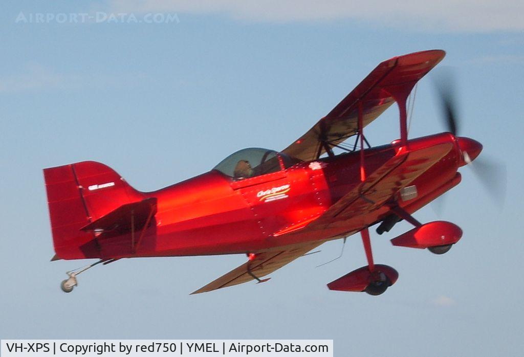 VH-XPS, 2005 Pitts S-1-11B Super Stinker C/N PJ-002, Chris Spirou's Pitts Special. Taken at Melton airshow with a 3x zoom point and shoot.