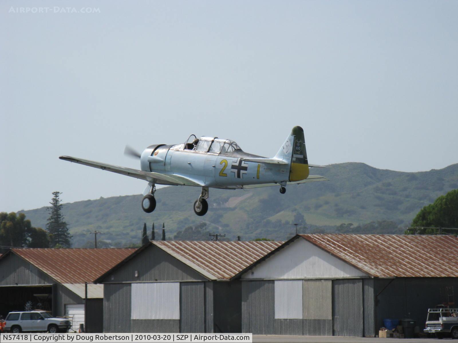 N57418, 1942 North American AT-6B Texan C/N 84-7748, 1942 North American AT-6D TEXAN of the CONDOR SQUADRON, P&W R-1340 600 Hp, takeoff climb Rwy 22