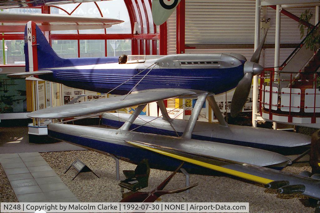 N248, 1929 Supermarine S-6A C/N 344, Supermarine S-6A in 1992. N248 was entered for the Schneider Trophy contest held at Calshot the same year. Disqualified for turning inside a pylon,it nevertheless set a new world air speed record of 332 mph. Now in the Solent Sky Museum in Southampton.