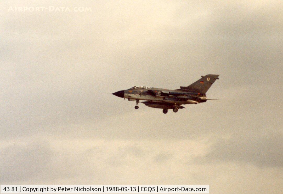 43 81, Panavia Tornado IDS C/N 210/GS054/4081, Tornado IDS later to transfer to the Air Force was still in service with MFG-1 when visiting RAF Lossiemouth in September 1988.