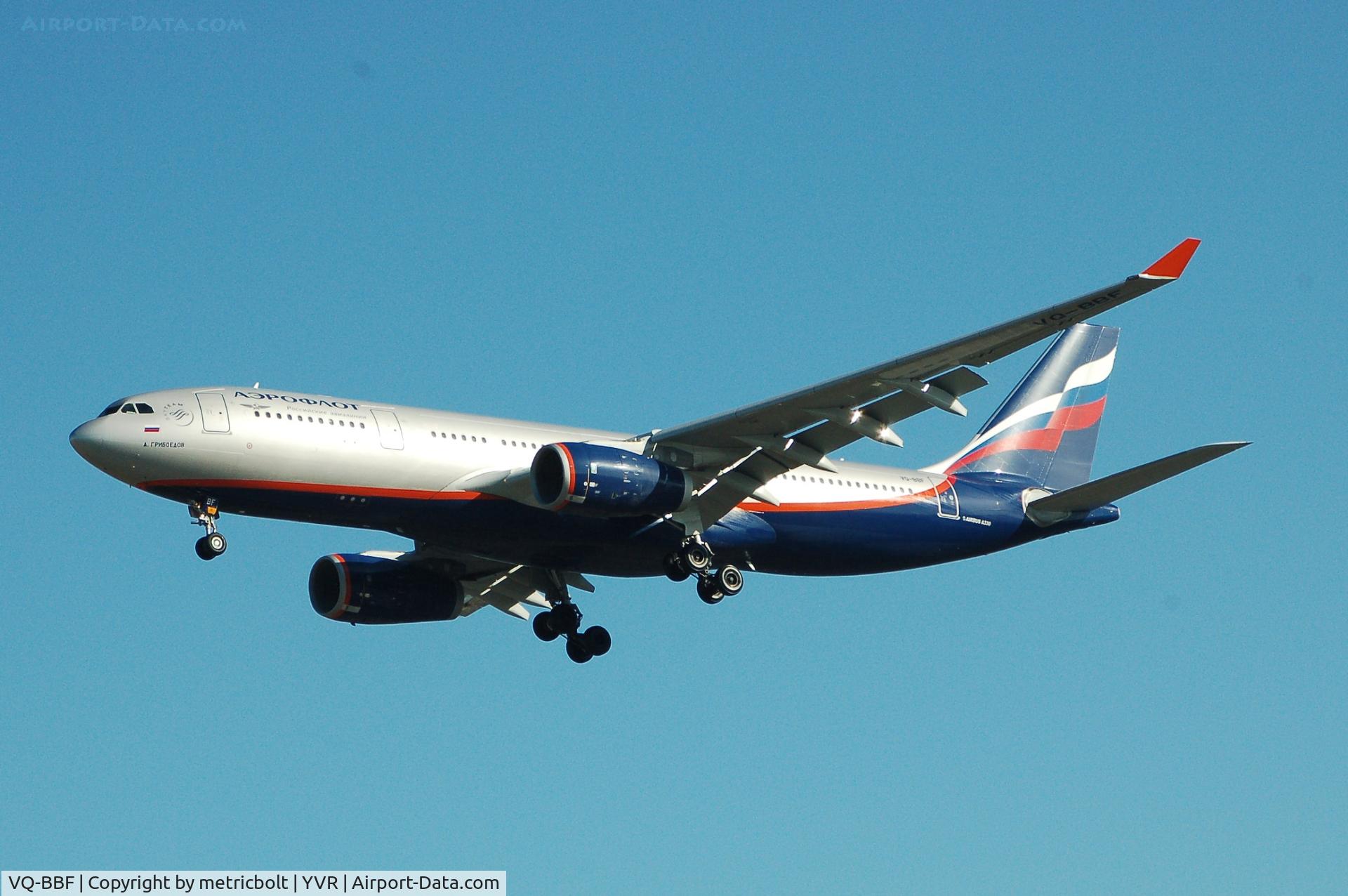 VQ-BBF, 2009 Airbus A330-243 C/N 1045, Landing at YVR,Feb 2010