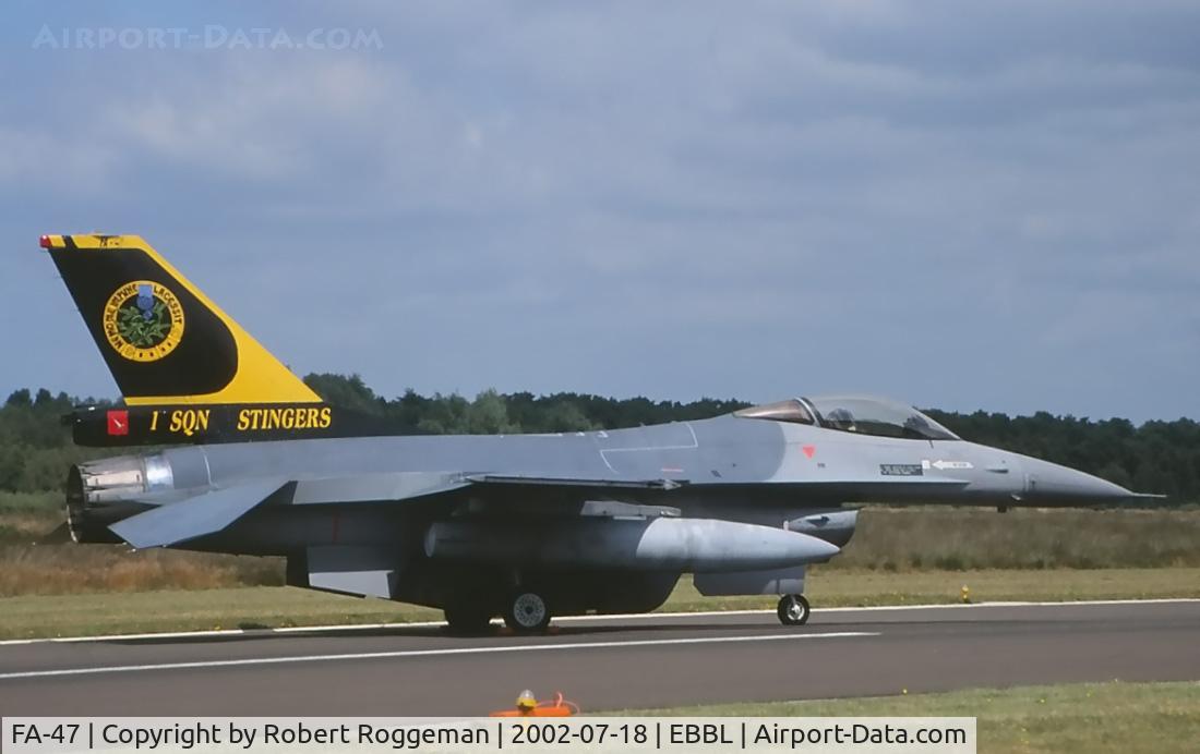 FA-47, SABCA F-16A Fighting Falcon C/N 6H-047, Belgian Air Force.Special colors 1 SQN STINGERS.Florennes AFB.
