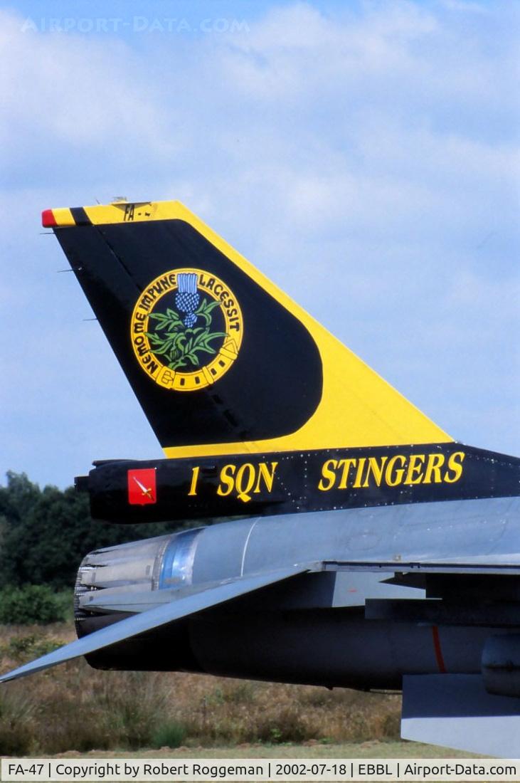 FA-47, SABCA F-16A Fighting Falcon C/N 6H-047, Belgian Air Force.Special colors 1 SQN STINGERS.Florennes AFB.