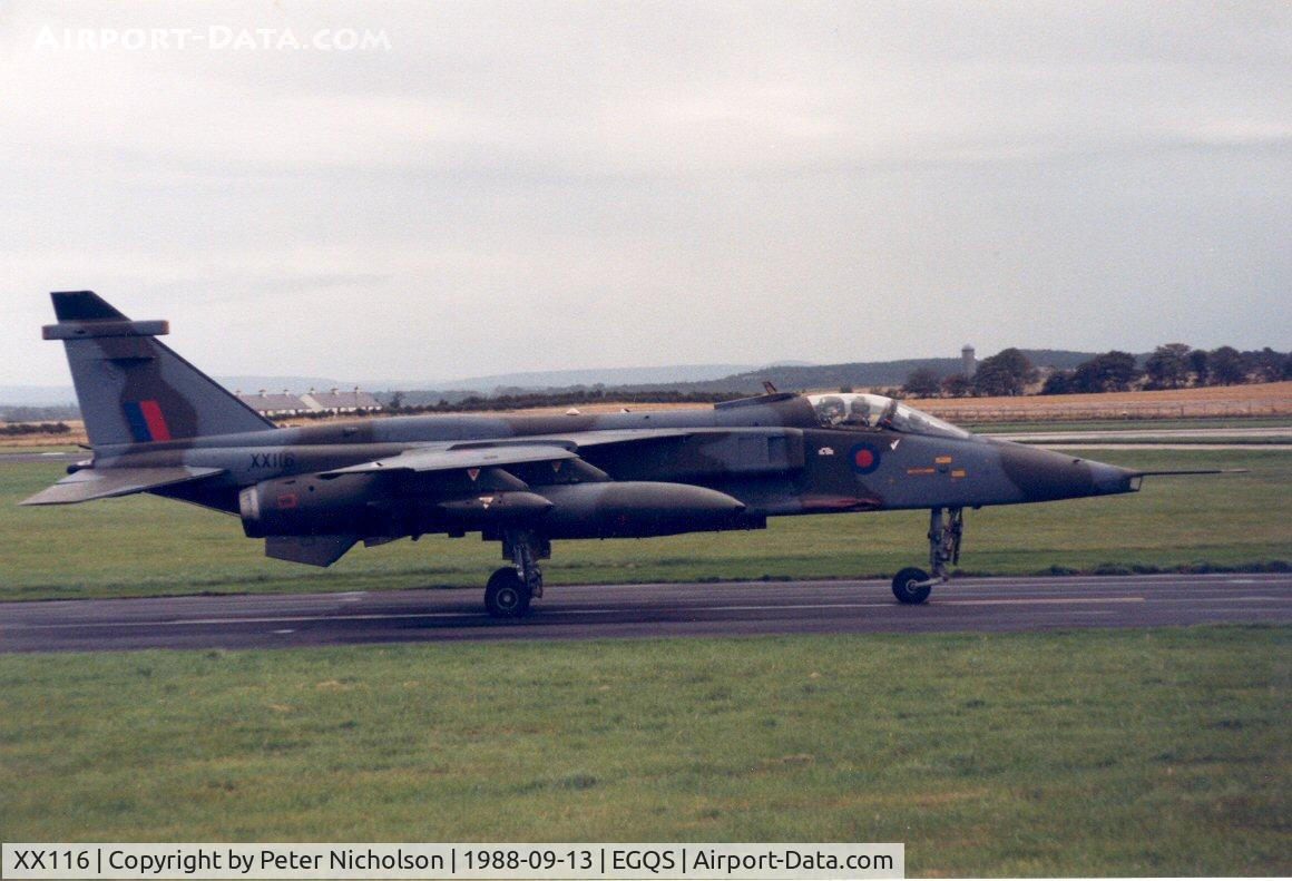 XX116, 1973 Sepecat Jaguar GR.1A C/N S.9, Jaguar GR.1A of 226 Operational Conversion Unit taxying to the active runway at RAF Lossiemouth in September 1988.