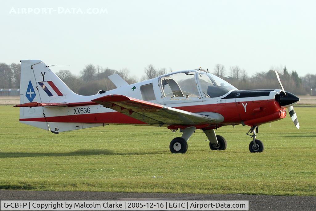 G-CBFP, 1974 Scottish Aviation Bulldog T.1 C/N BH.120/306, Scottish Aviation Bulldog T1 at Cranfield Airport in 2005. Last flew with the RAF as XX636 from RAF Northumbrian Universities based at No 11 AEF, Leeming.