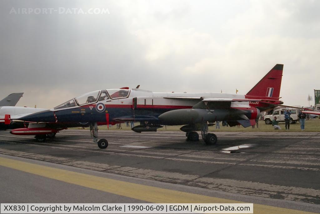 XX830, Sepecat Jaguar T.2 C/N B18, Sepecat Jaguar T2 on a very dull wet day! From MoD(PE) EPTS, Boscombe Down at the Battle of Britain Airshow, A&AEE, Boscombe Down in 1990.