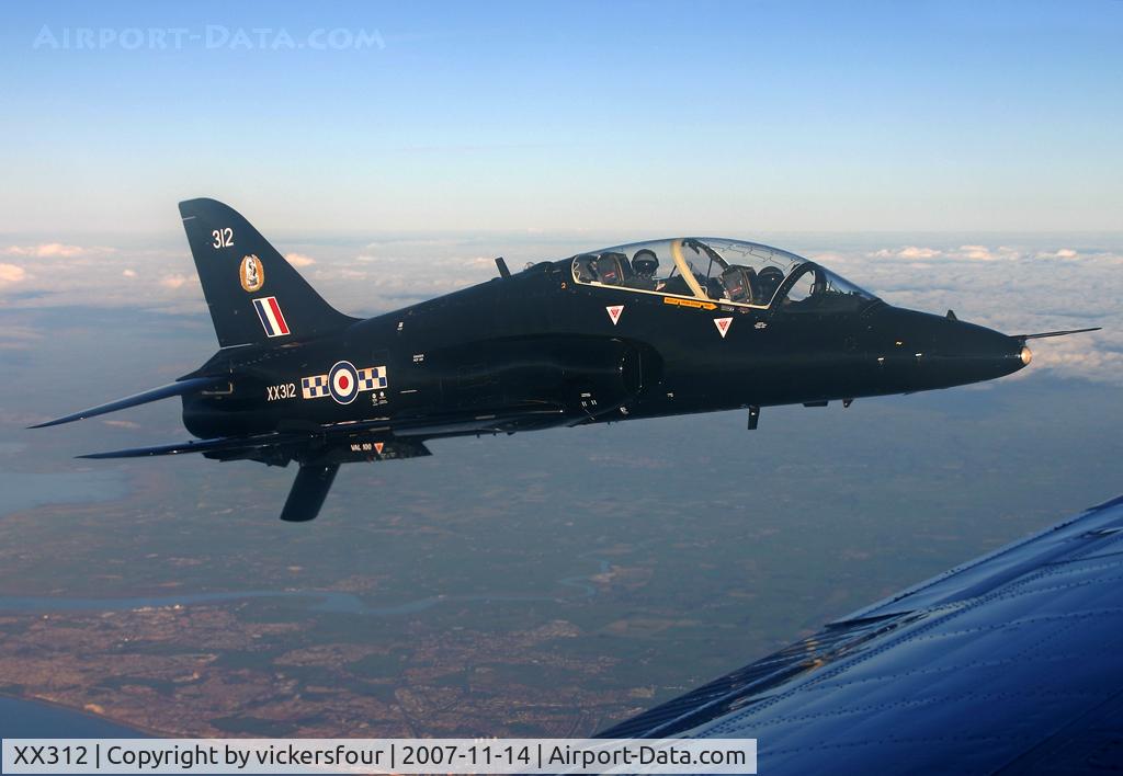 XX312, 1980 Hawker Siddeley Hawk T.1W C/N 148/312137, BAE Warton operated. Retains 19 (R) Squadron markings. Taken over Irish Sea.