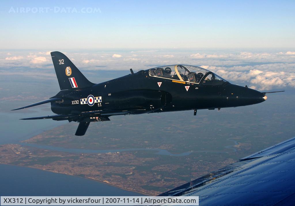 XX312, 1980 Hawker Siddeley Hawk T.1W C/N 148/312137, BAE Warton operated. Retains 19 (R) Squadron markings. Taken over Irish Sea.