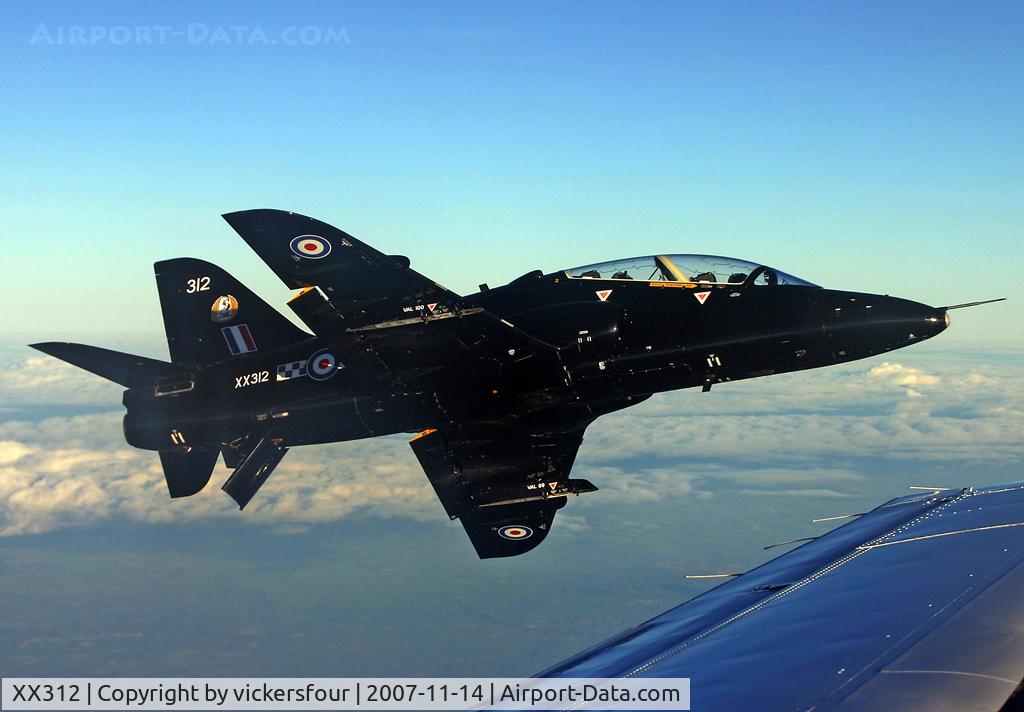 XX312, 1980 Hawker Siddeley Hawk T.1W C/N 148/312137, BAE Warton operated. Retains 19 (R) Squadron markings. Taken over Irish Sea.