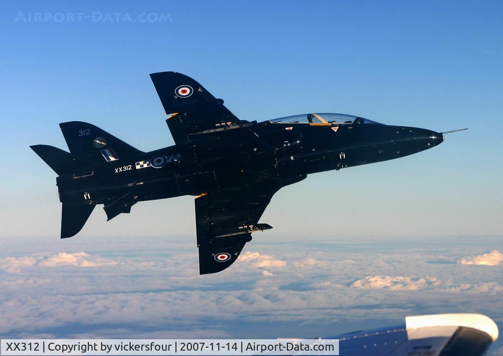 XX312, 1980 Hawker Siddeley Hawk T.1W C/N 148/312137, BAE Warton operated. Retains 19 (R) Squadron markings. Taken over Irish Sea.