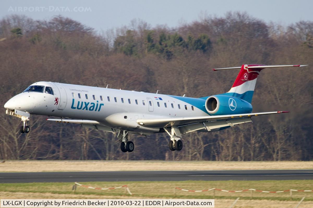 LX-LGX, 1999 Embraer EMB-145LU (ERJ-145LU) C/N 145147, about to touchdown