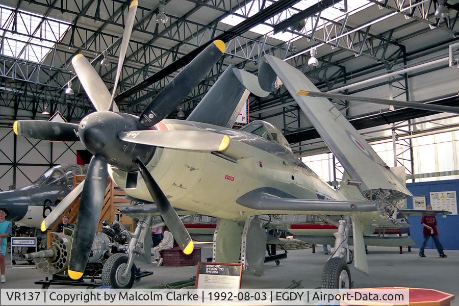 VR137, 1947 Westland Wyvern TF1 C/N Not known, Westland Wyvern TF1 at The Fleet Air Arm Museum, RNAS Yeovilton in 1992. The final production and only surviving Wyvern. 456 mph at 23,000 feet in level flight!