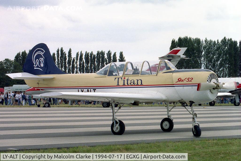 LY-ALT, Bacau Yak-52 C/N 822704, Bacau Yak-52. In Titan Airways at RAF Church Fenton's SSAFA Air Display in 1994.