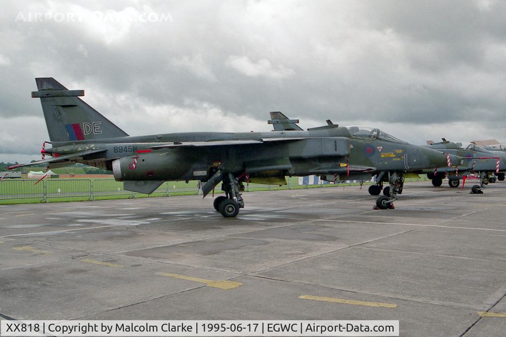 XX818, 1975 Sepecat Jaguar GR.1 C/N S.67, Sepecat Jaguar GR1 at RAF Cosford in 1995. An instructional airframe at RAF No 1 SoTT, Cosford in 1995.