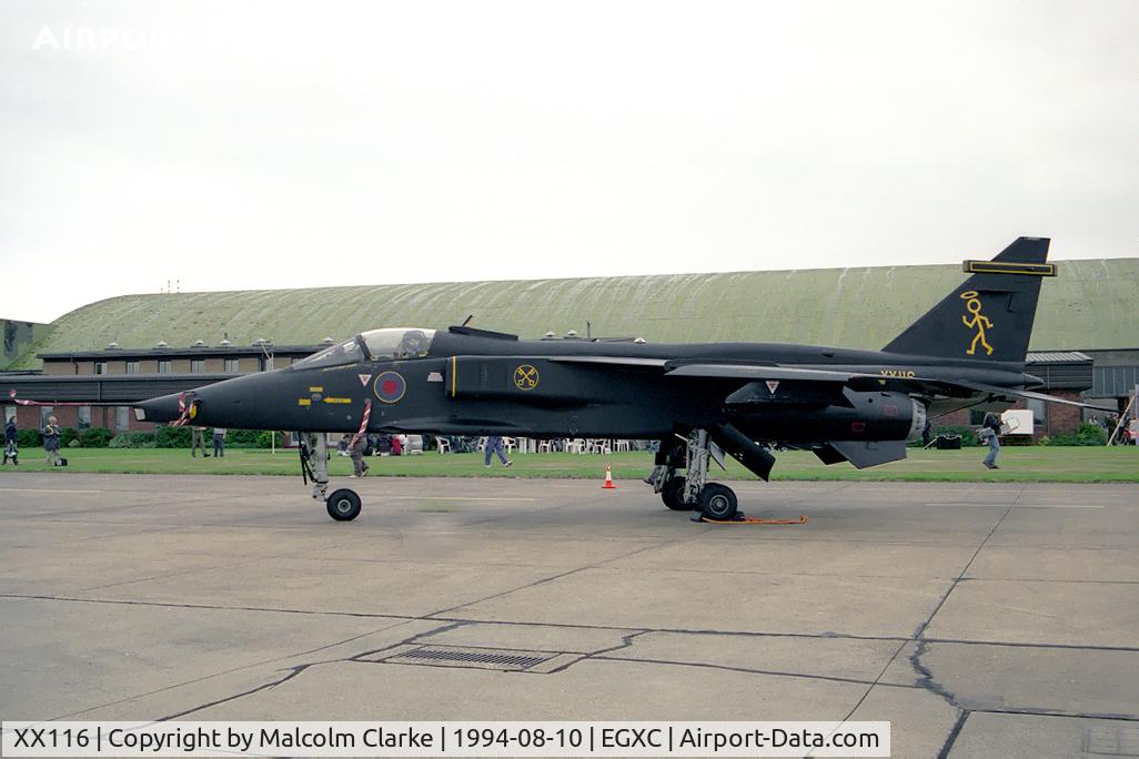 XX116, 1973 Sepecat Jaguar GR.1A C/N S.9, Sepecat Jaguar GR1A at RAF Coningsby in 1994. Display aircraft from RAF No 16(R) Sqn based at Lossiemouth.