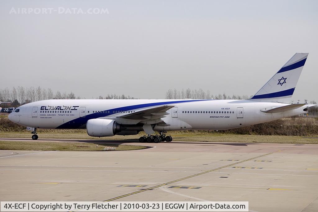 4X-ECF, 2007 Boeing 777-258/ER C/N 36084, El All upgraded the daly flight to Luton to a B777 - to cover for extra passengers due to British Airways cabin crew strike