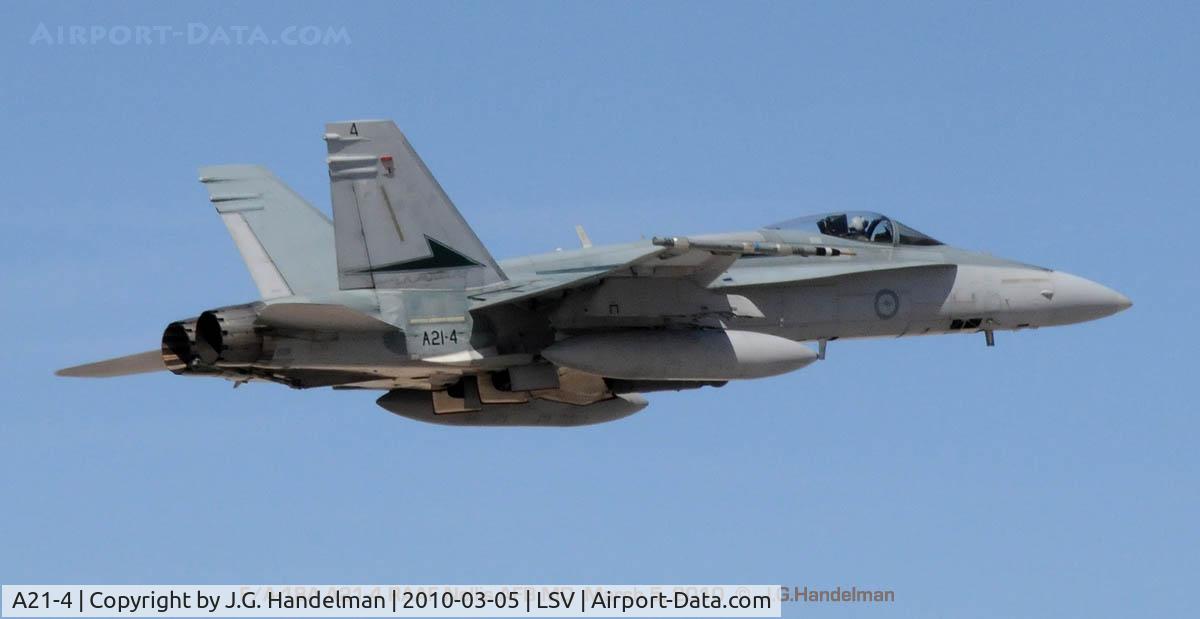 A21-4, 1986 McDonnell Douglas F/A-18A Hornet C/N 0263/AF004, Australian Hornet on take off at Nellis AFB NV