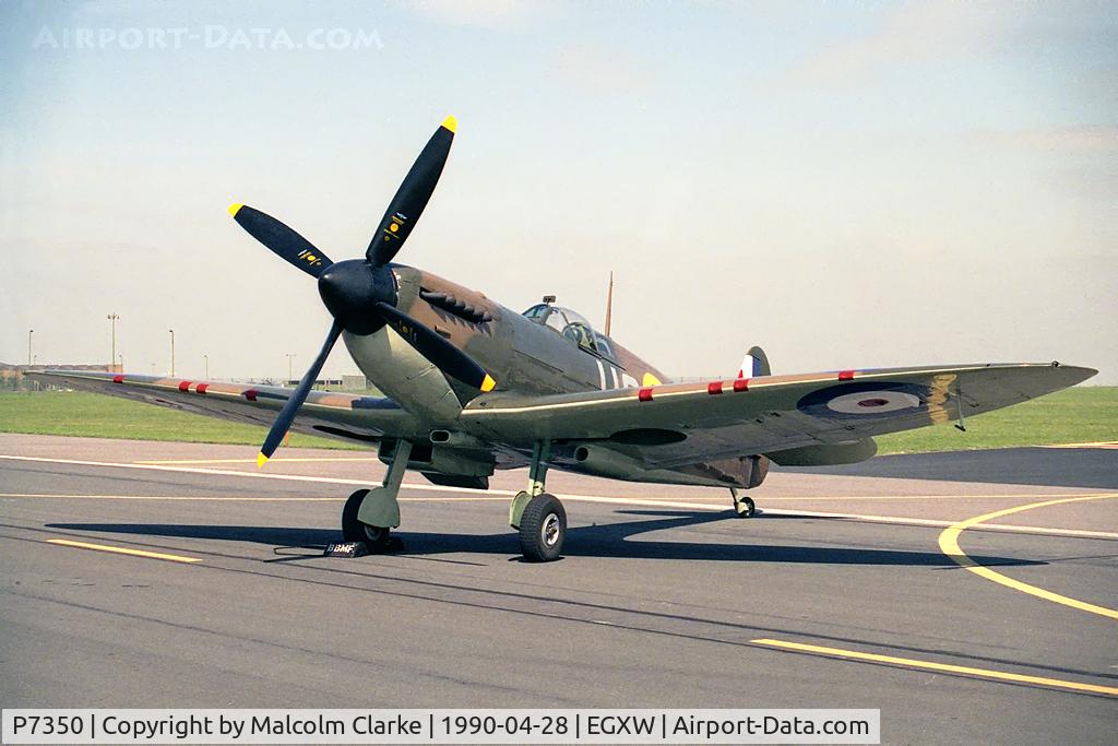 P7350, 1940 Supermarine 329 Spitfire IIa C/N CBAF.14, Supermarine 329 Spitfire Mk2A. Flown by the RAF's Battle of Britain Memorial Flight, Coningsby and seen at RAF Waddington's Photocall 1990.