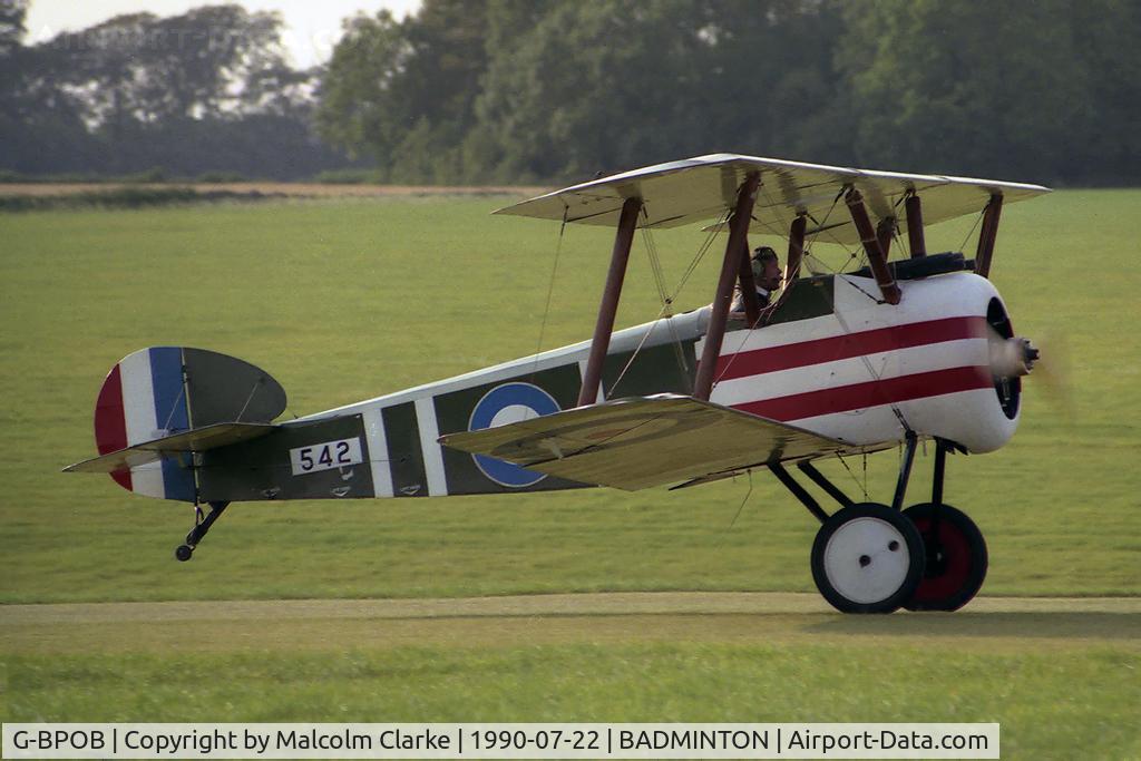 G-BPOB, 1974 Sopwith F.1 Camel Replica C/N TM-10, Sopwith Camel (replica) at Badminton Air Day, Badminton House in 1990.