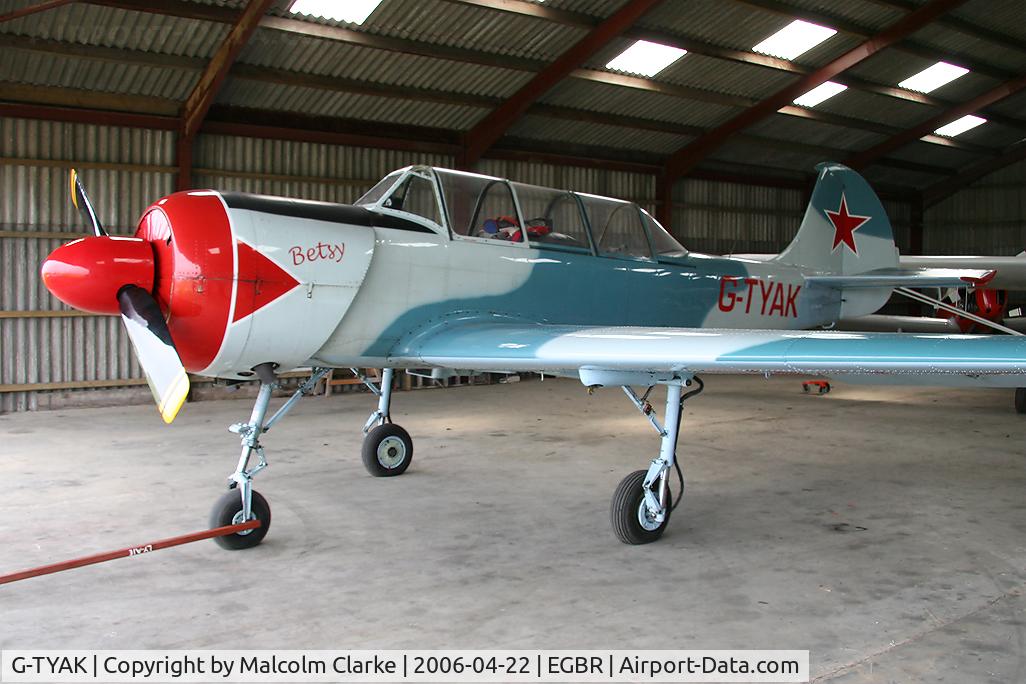 G-TYAK, 1989 Bacau Yak-52 C/N 899907, Bacau Yak-52 at Breighton Airfield in 2006.  