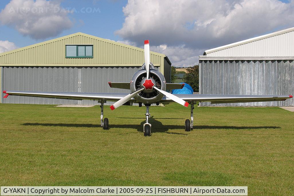 G-YAKN, 1985 Bacau Yak-52 C/N 855905, Bacau Yak-52. During a refuelling stop at Fishburn in 2005 prior to performing with the 