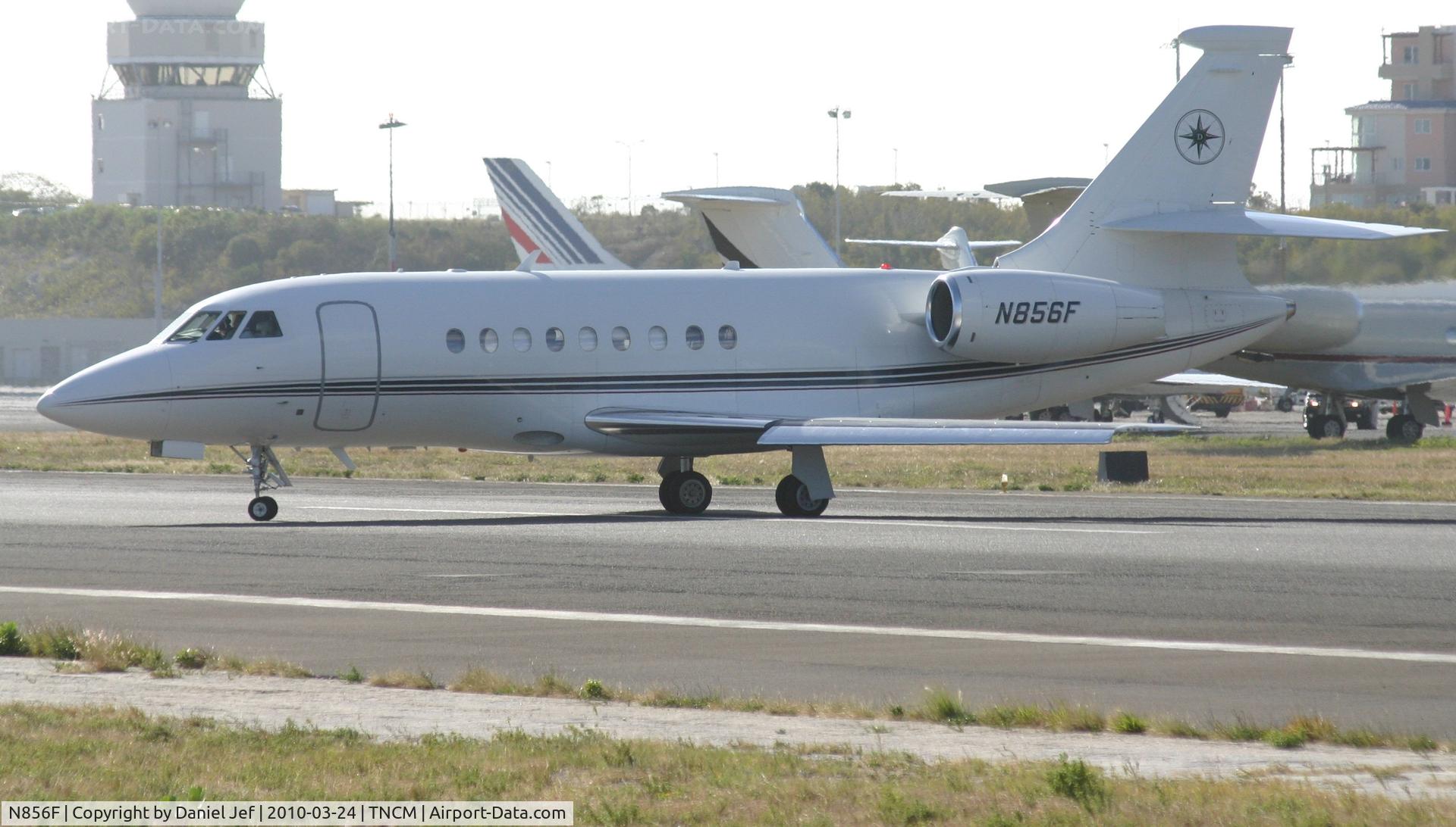 N856F, 2001 Dassault Falcon 2000 C/N 138, N856F just landed at TNCM back tracking the active for parking